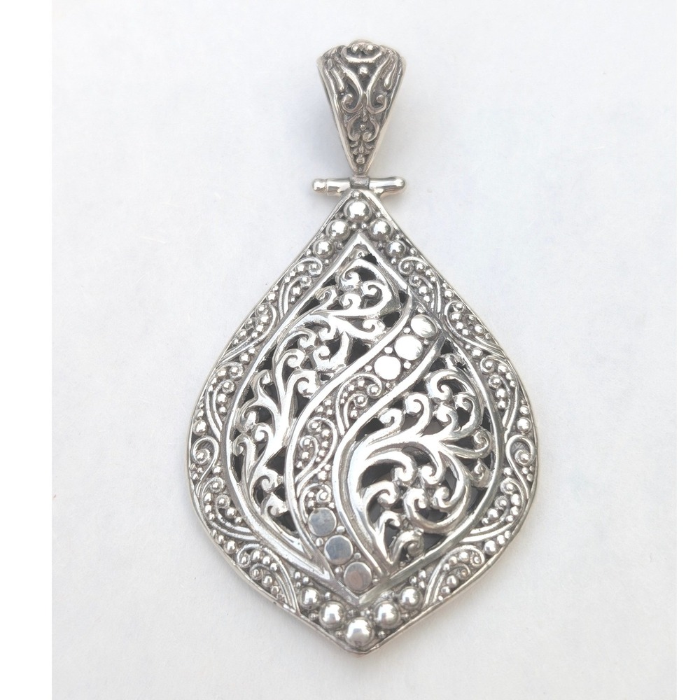 Sarda Sterling Silver 925 Filigree Teardrop Scrollwork Pendant